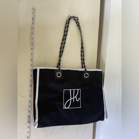 Black/White Joseph Ribkoff Metal Handle Tote Bag - Picture 9 of 11